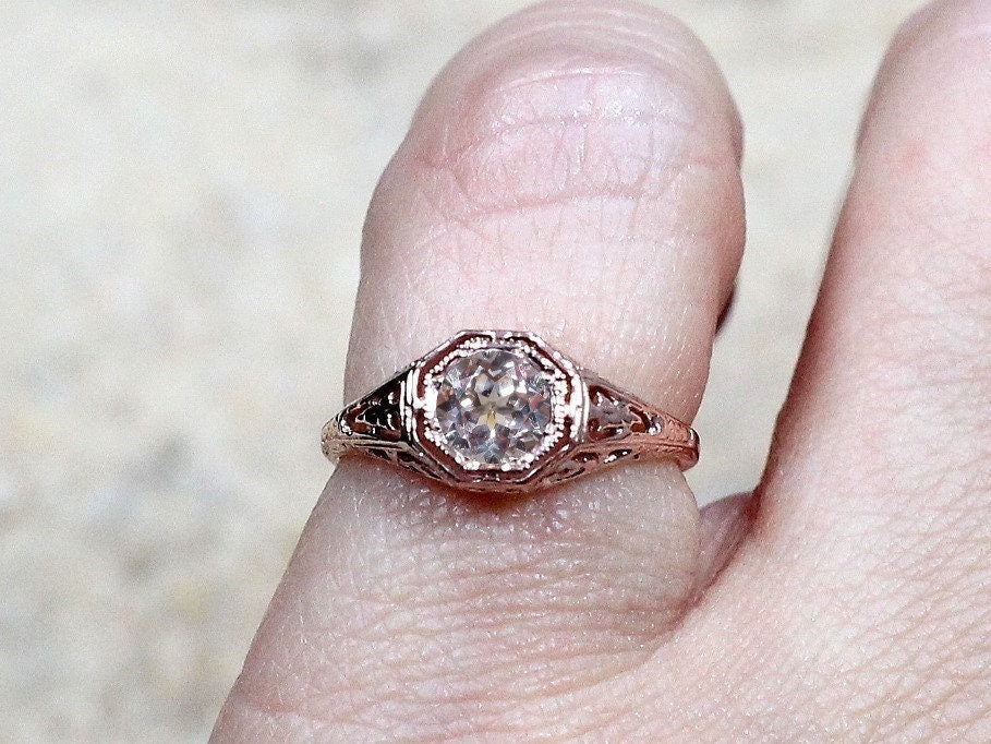 Peach Sapphire Engagement Ring,Antique Ring,Filigree Ring,Kassandra, .75ct 5mm,Sapphire Ring,White Sapphire Ring BellaMoreDesign.com