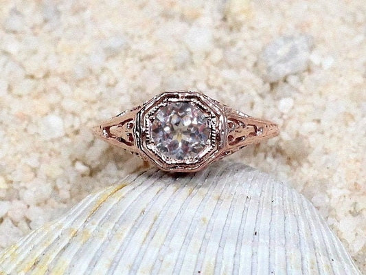 Peach Sapphire Engagement Ring,Antique Ring,Filigree Ring,Kassandra, .75ct 5mm,Sapphire Ring,White Sapphire Ring BellaMoreDesign.com
