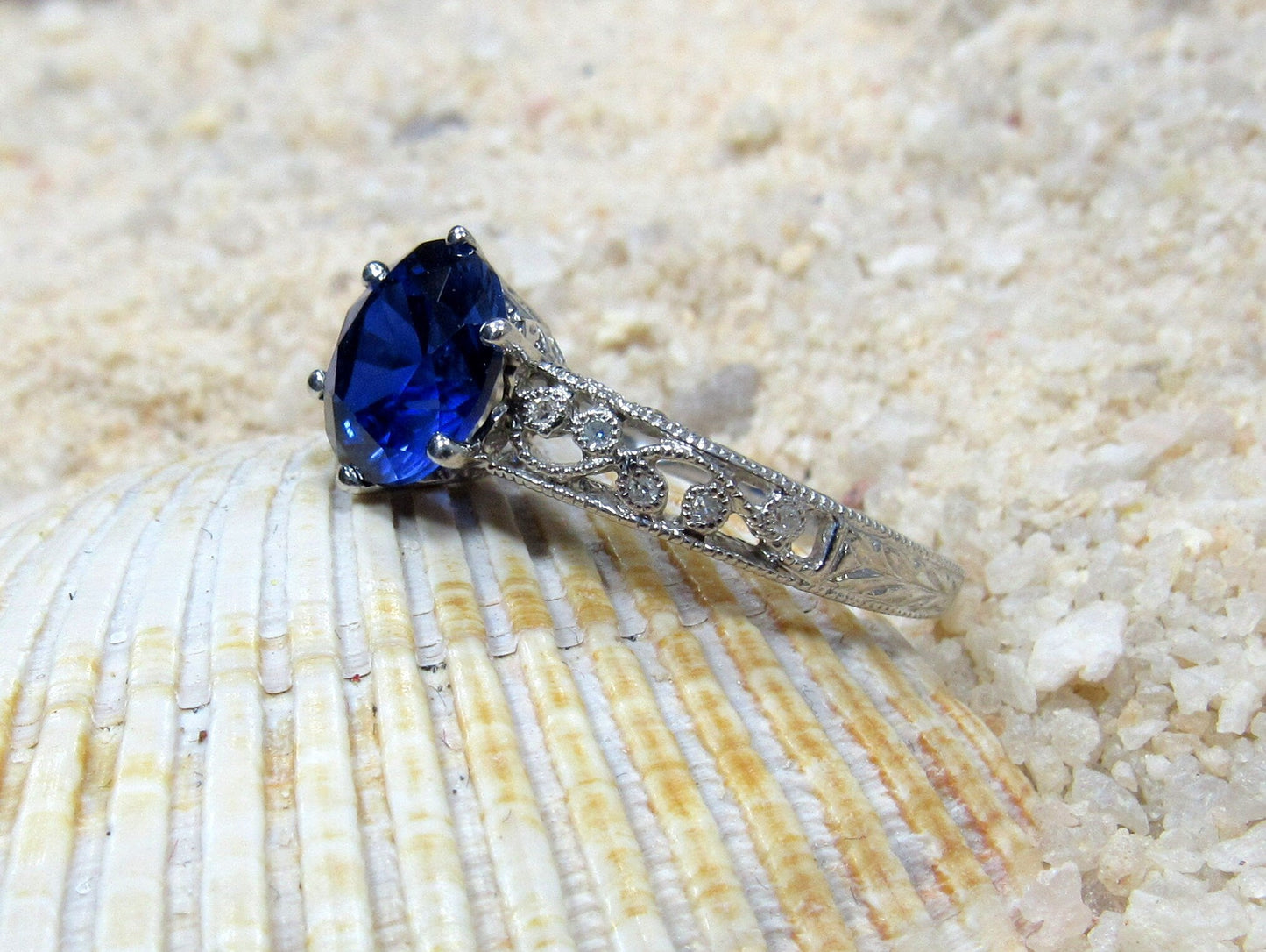 Peach Sapphire Engagement Ring, Diamond shank ring, Color Change,Vintage, Antique, Filigree, Polymnia,Promise Ring,Gift For Her BellaMoreDesign.com