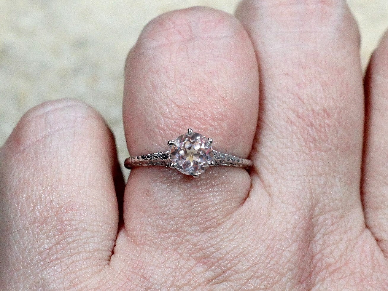 Peach Sapphire Engagement Ring Rhemba Antique Filigree 1ct 6mm Custom Size White-Yellow-Rose Gold-10k-14k-18k-Platinum BellaMoreDesign.com