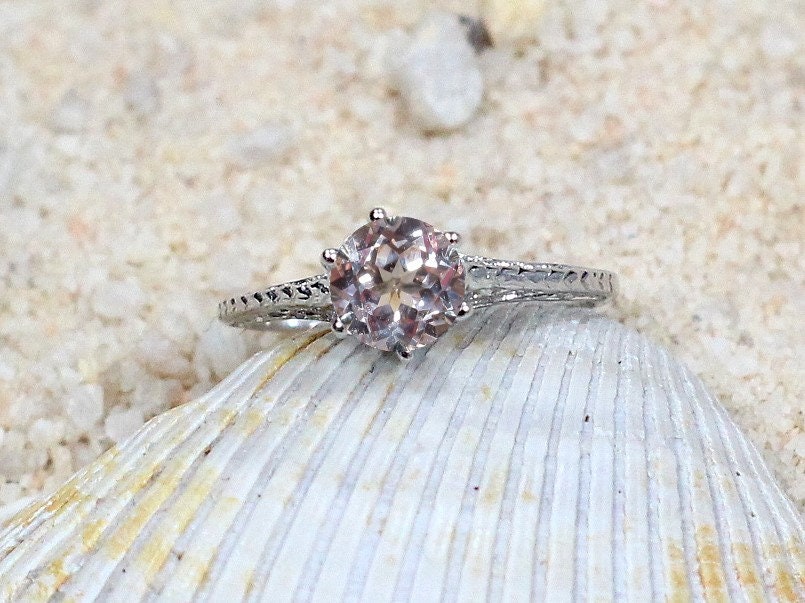 Peach Sapphire Engagement Ring Rhemba Antique Filigree 1ct 6mm Custom Size White-Yellow-Rose Gold-10k-14k-18k-Platinum BellaMoreDesign.com