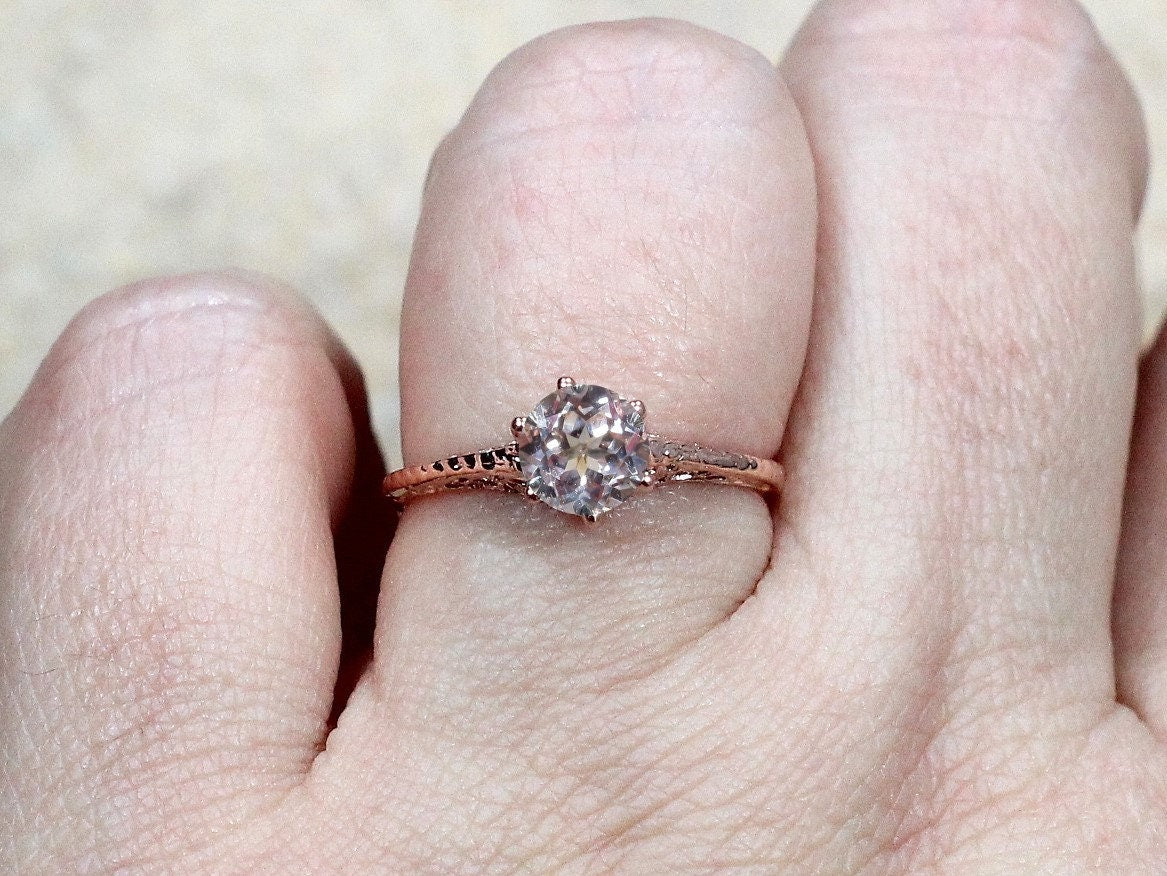 Peach Sapphire Engagement Ring Rhemba Antique Filigree 1ct 6mm Custom Size White-Yellow-Rose Gold-10k-14k-18k-Platinum BellaMoreDesign.com
