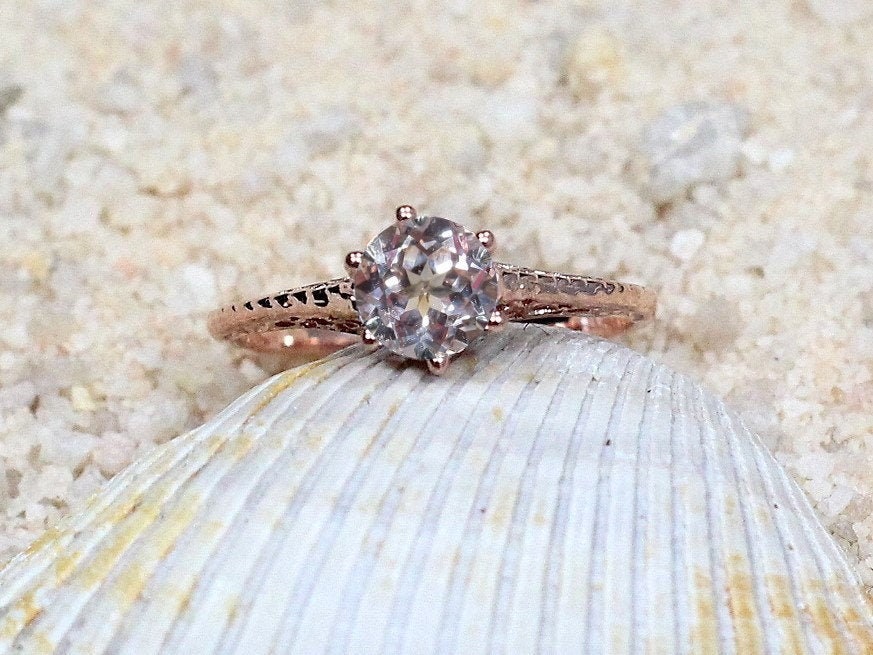 Peach Sapphire Engagement Ring Rhemba Antique Filigree 1ct 6mm Custom Size White-Yellow-Rose Gold-10k-14k-18k-Platinum BellaMoreDesign.com