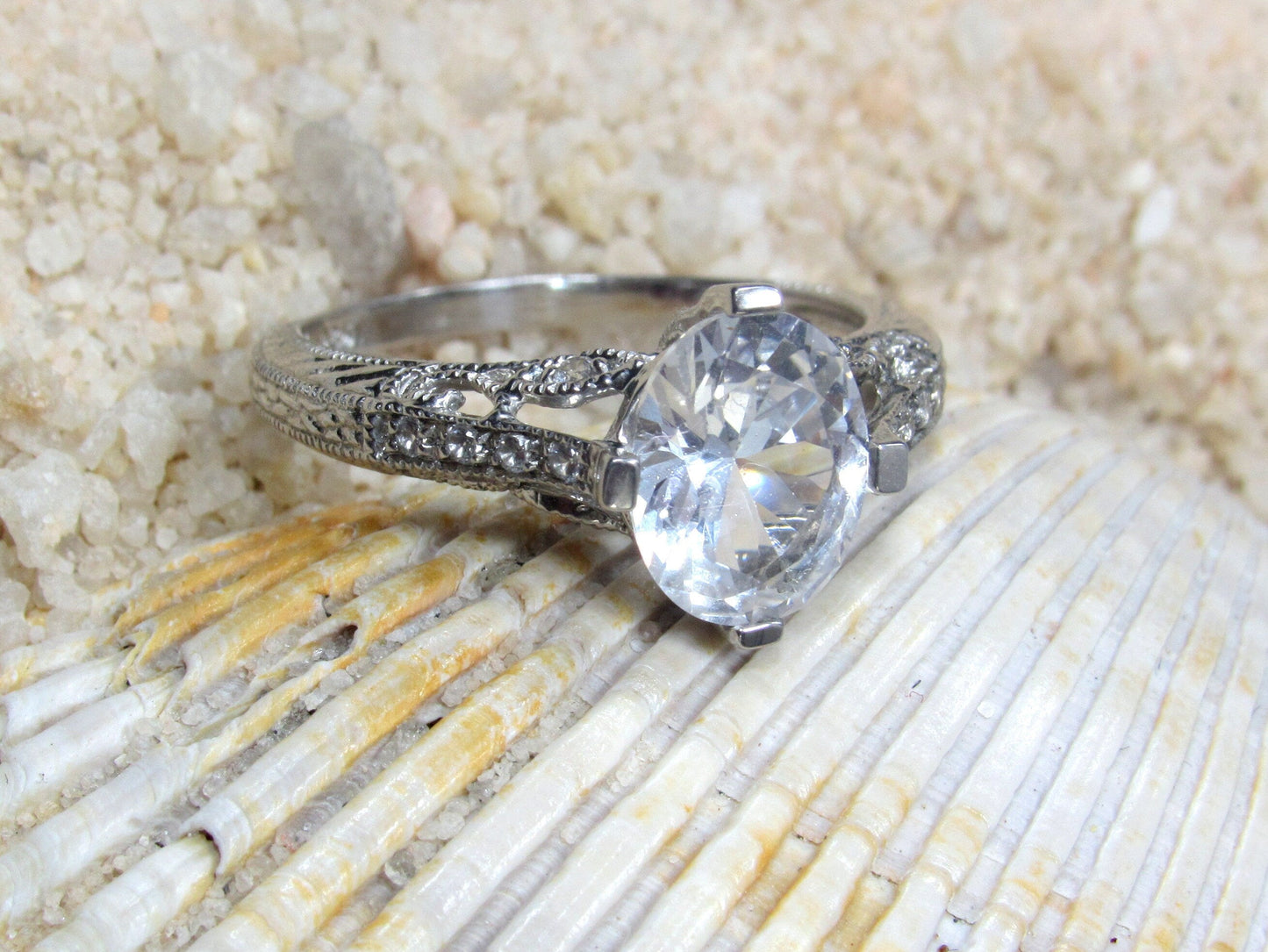 Peach Sapphire Engagement Ring, Vintage Filigree Ring, 3ct Oval 9x7mm, Dionysus, Peach Sapphire Ring,White-Yellow-Rose Gold-14k-18k-Platinum BellaMoreDesign.com