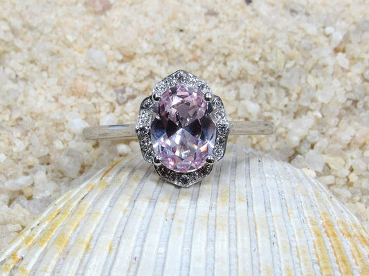 Peach Sapphire Oval Engagement Ring, Floral Ring, Sospita, 2ct Ring, White-Yellow-Rose Gold-10k-14k-18k-Platinum, 8x6mm Oval BellaMoreDesign.com