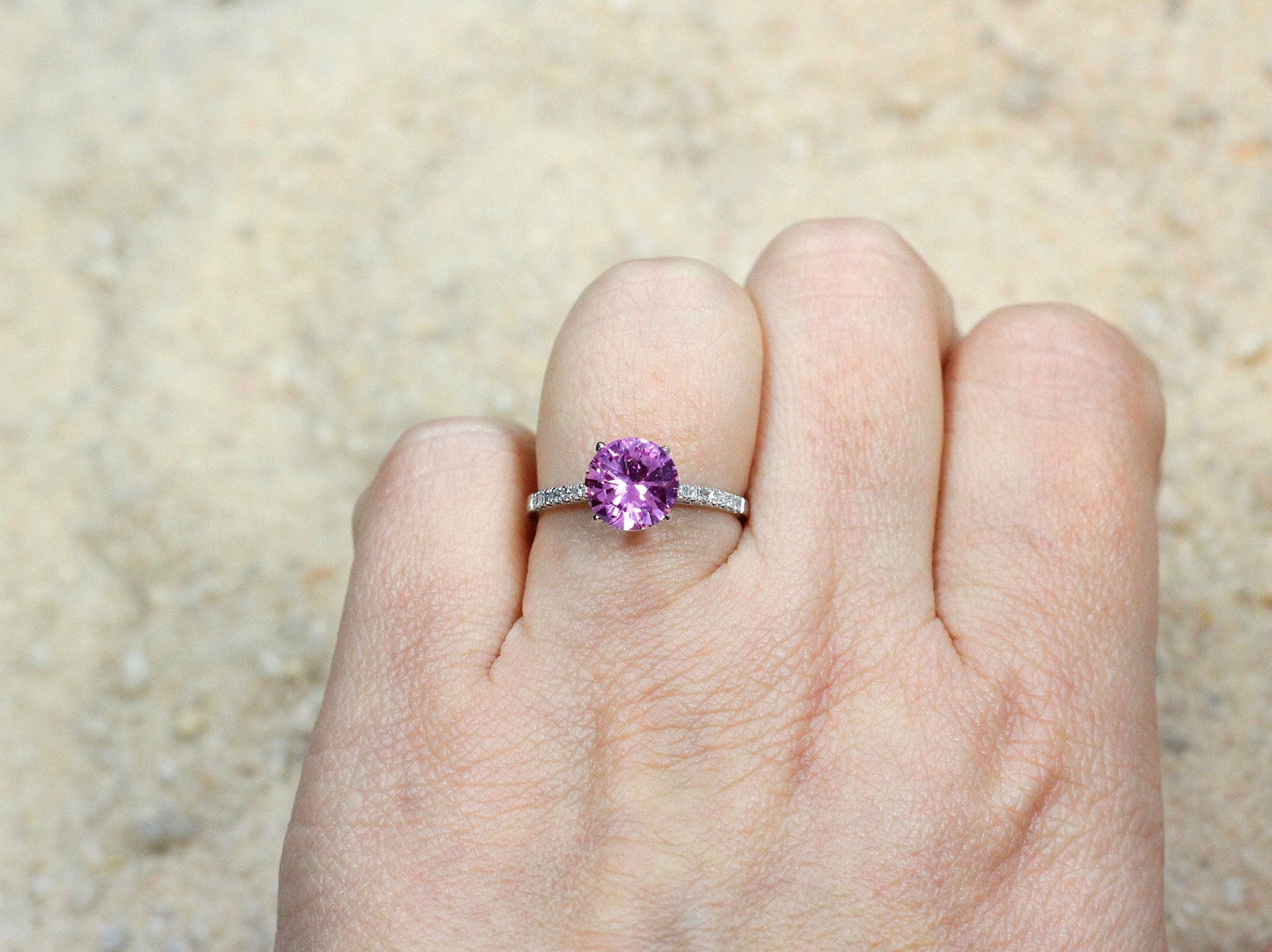 Pink Sapphire Engagement Ring, Half Eternity, Pistis, 2ct, 8mm BellaMoreDesign.com