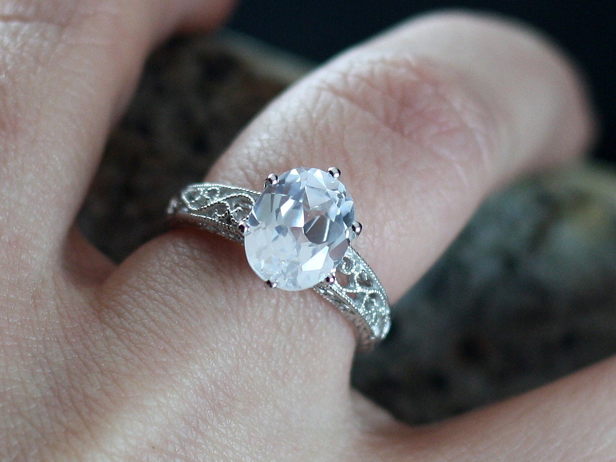 Pink Sapphire Engagement Ring, Pink Sapphire, Oval, Antique, Filigree, Milgrain, Polymnia, 3ct 9x7mm BellaMoreDesign.com