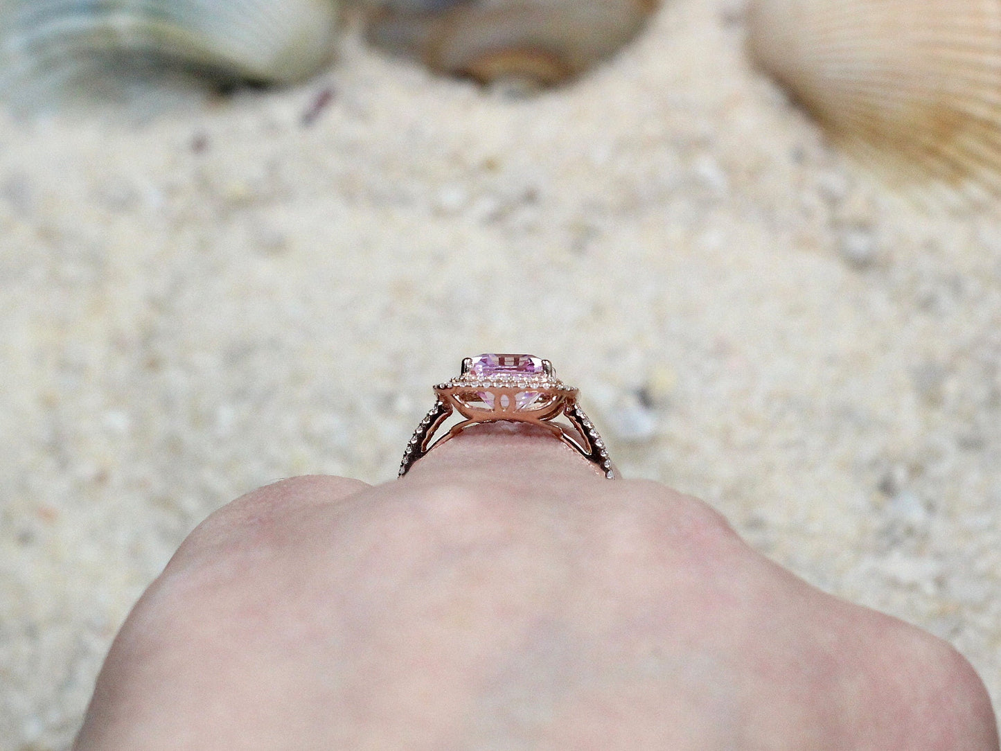 Pink Sapphire Engagement Ring,Radiant Double Halo, Belus, 4ct, 10x8mm BellaMoreDesign.com