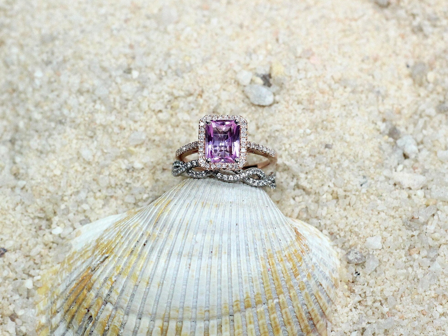 Pink Sapphire Engagement Ring Set,Infinity Band,Wedding Band Set,Hemera,2ct Ring,Sapphire Ring,Pink Sapphire Ring,White-Yellow-Rose Gold BellaMoreDesign.com