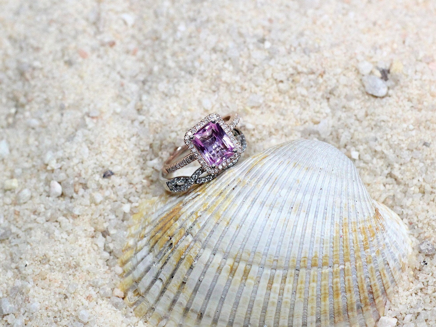 Pink Sapphire Engagement Ring Set,Infinity Band,Wedding Band Set,Hemera,2ct Ring,Sapphire Ring,Pink Sapphire Ring,White-Yellow-Rose Gold BellaMoreDesign.com