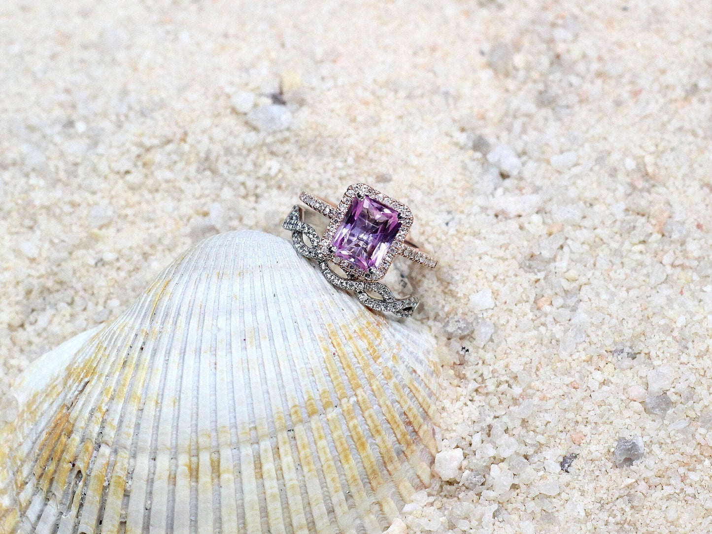 Pink Sapphire Engagement Ring Set,Infinity Band,Wedding Band Set,Hemera,2ct Ring,Sapphire Ring,Pink Sapphire Ring,White-Yellow-Rose Gold BellaMoreDesign.com