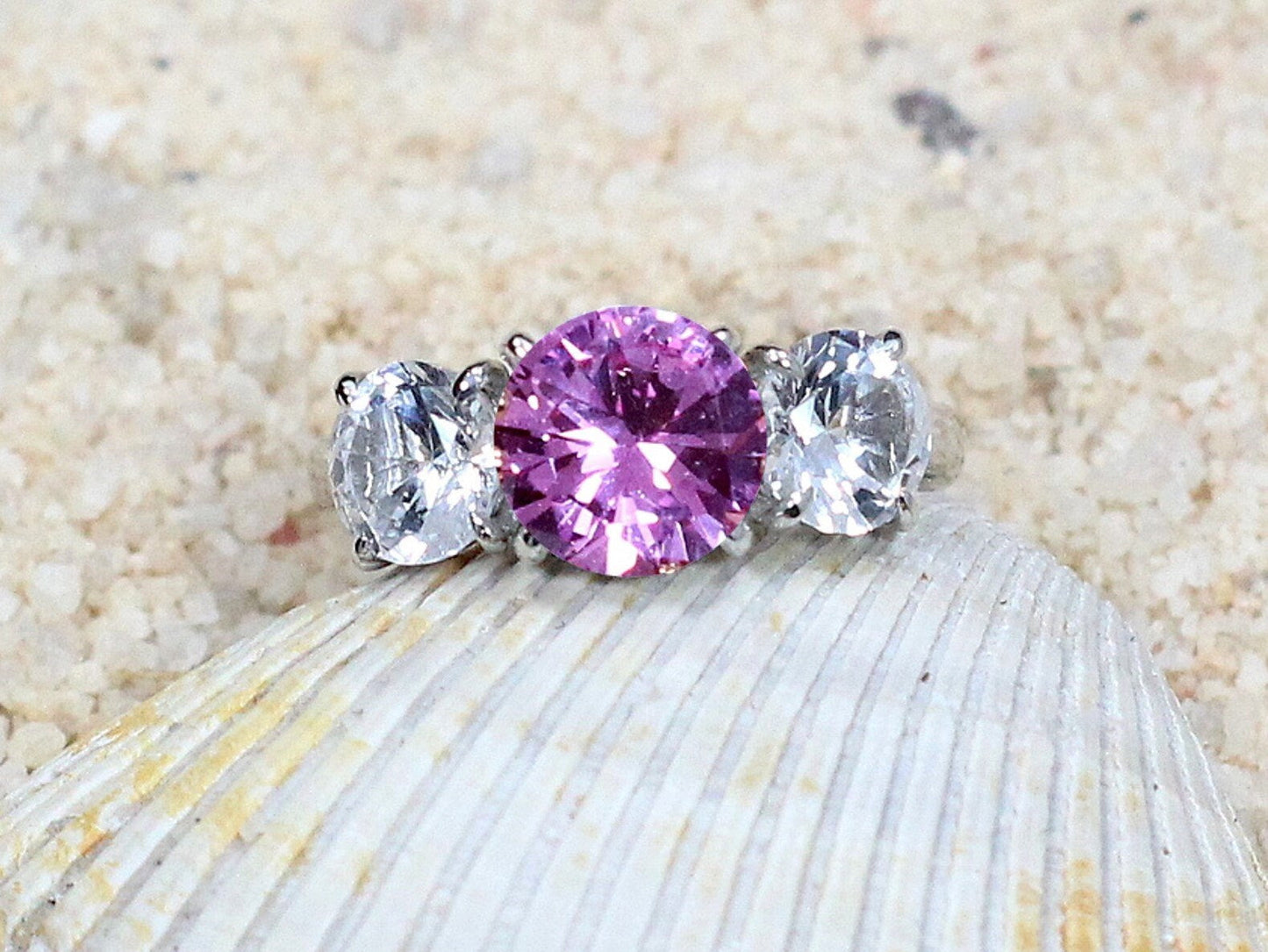 Pink & White Sapphire Engagement Ring,Jubilee,2ct Ring,White Sapphire Ring,Pink Sapphire Ring,White-Yellow-Rose Gold-10k-14k-18k BellaMoreDesign.com