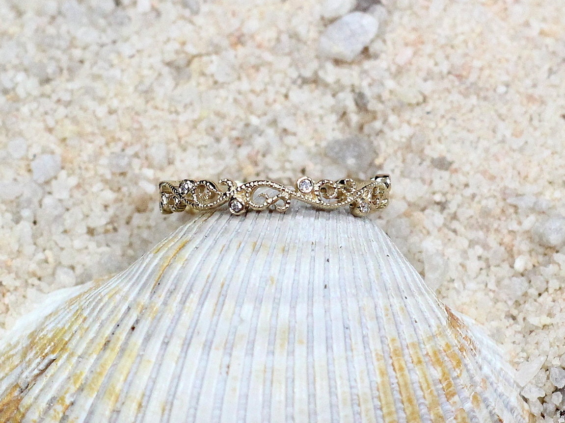 Rheia Diamond Milgrain Wedding Band BellaMoreDesign.com