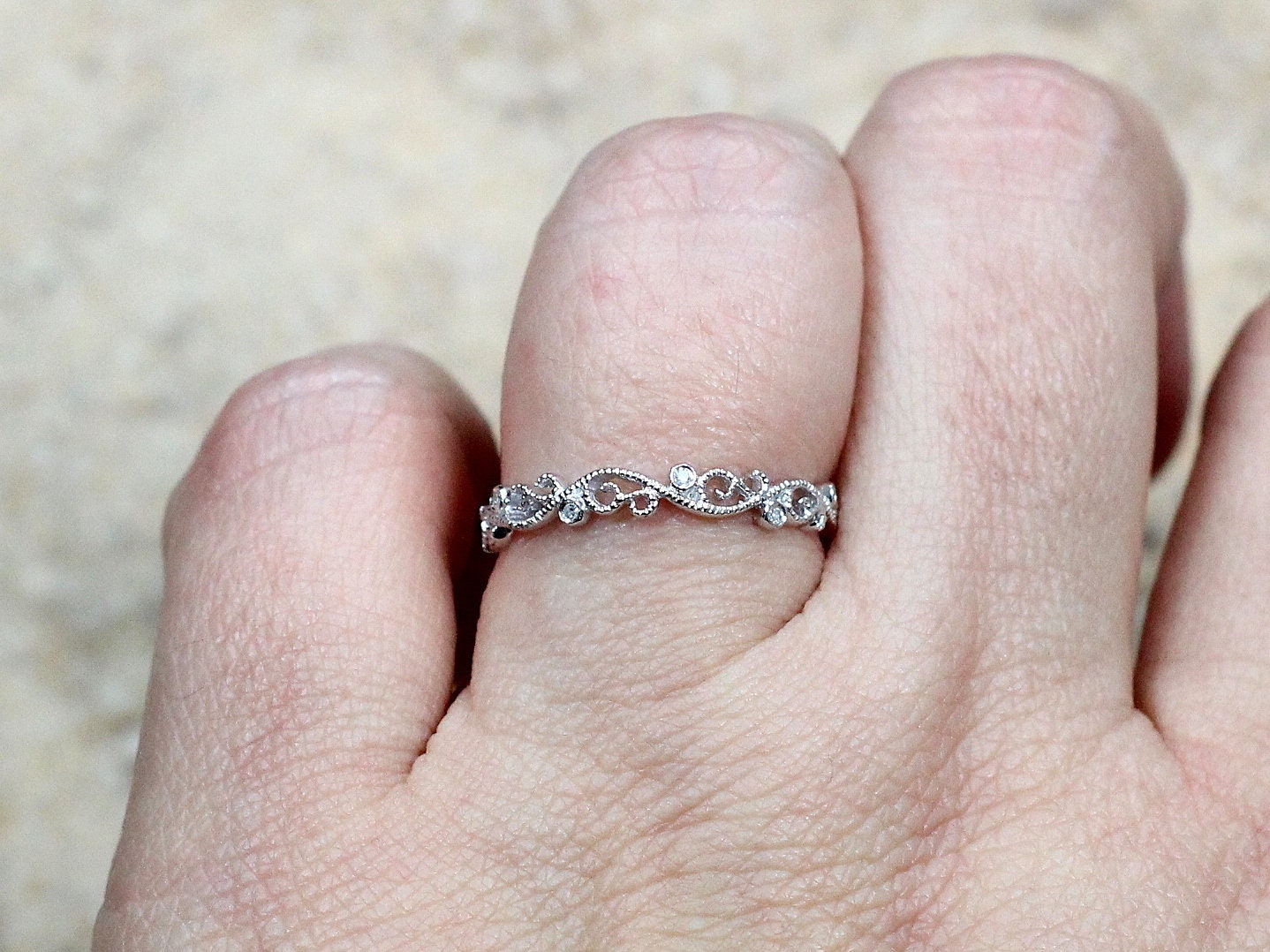 Rheia Diamond Milgrain Wedding Band BellaMoreDesign.com