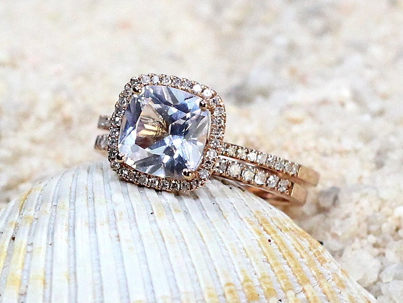 Ruby & Diamonds Engagement Ring set, Cushion Halo, Cuscino, Diamond wedding Band, 3ct, 8mm, Promise ring, gift for her BellaMoreDesign.com