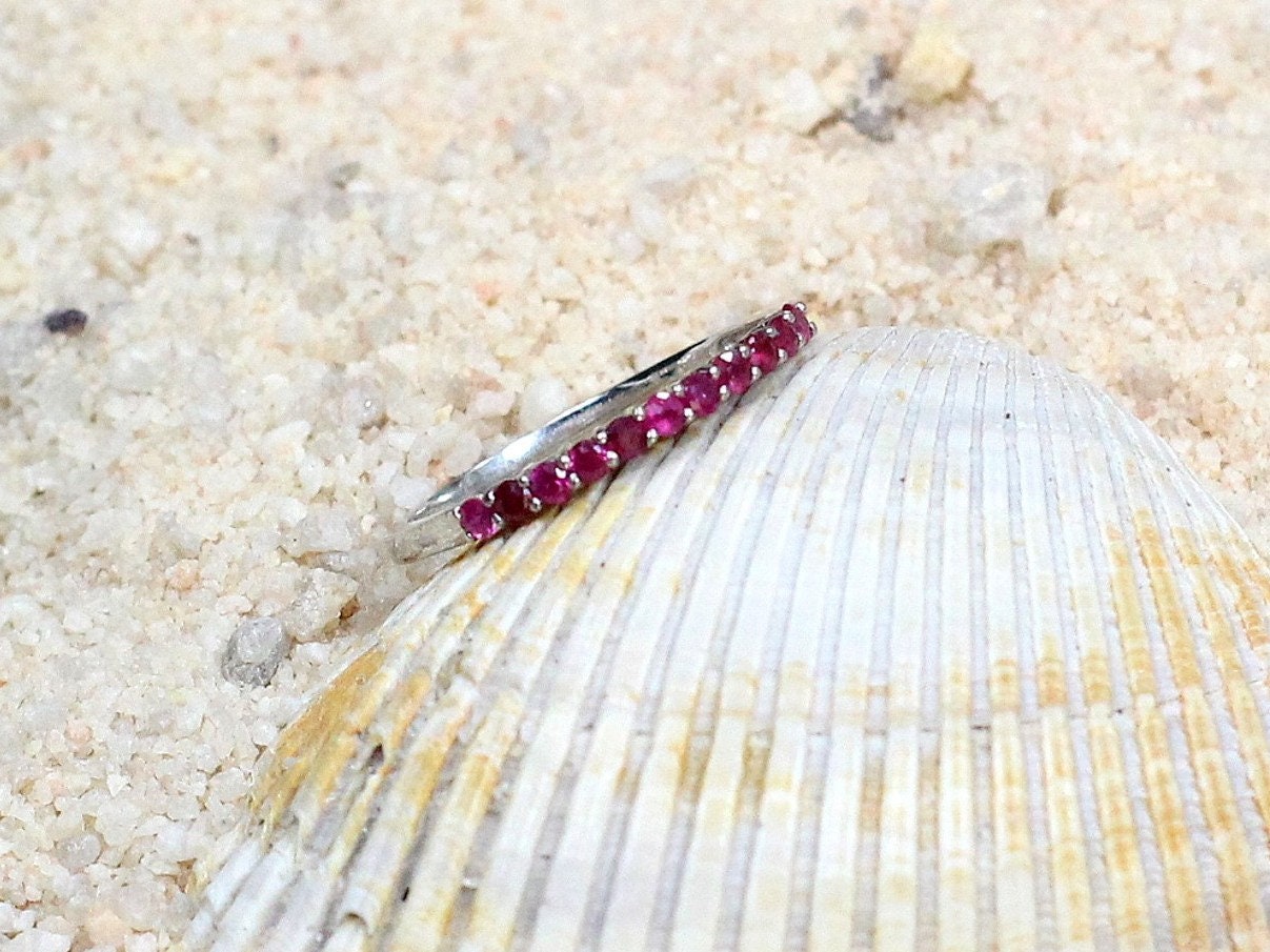 Ruby Wedding Band Half Eternity Stackable Red Rubies Engagement Ring Round Hygea Custom White-Yellow-Rose Gold-10k-14k-18k-Platinum BellaMoreDesign.com