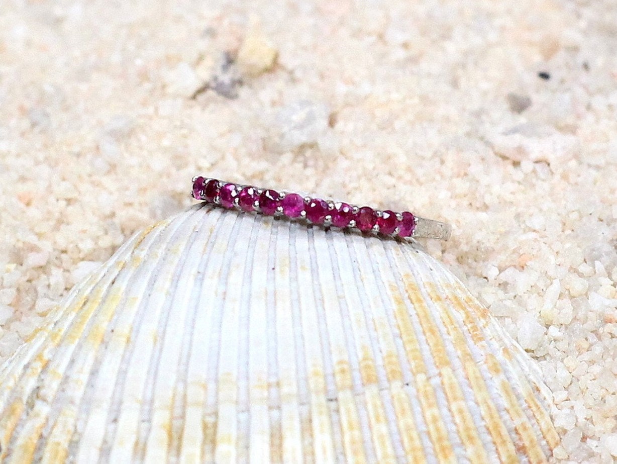 Ruby Wedding Band Half Eternity Stackable Red Rubies Engagement Ring Round Hygea Custom White-Yellow-Rose Gold-10k-14k-18k-Platinum BellaMoreDesign.com
