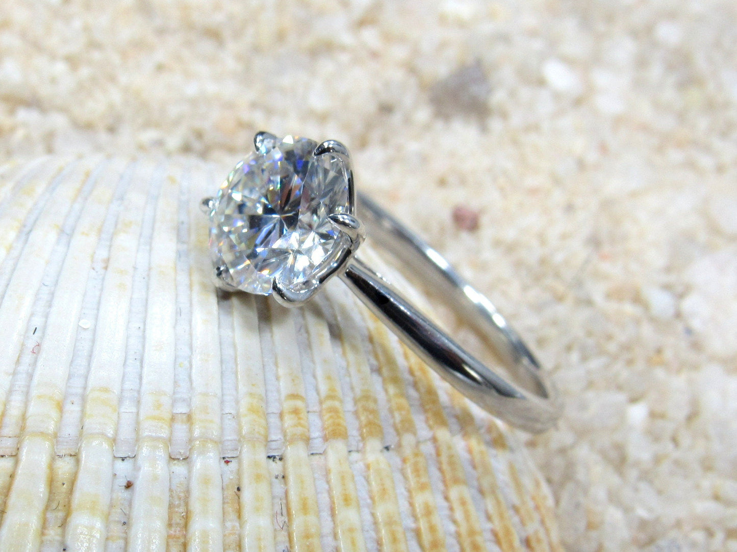 Simulated Diamond, Moissanite Round cut Engagement Ring, Solitaire Dinlas 6 prong 2ct 8mm Custom Siz White-Yellow-Rose Gold-Platinum BellaMoreDesign.com