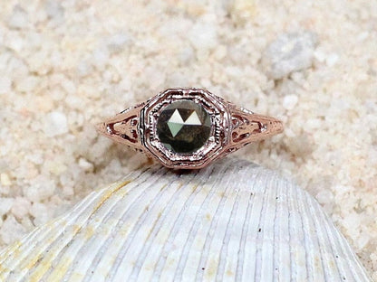 Vintage Black Brown Diamond Engagement Ring Antique Style Filigree Round Kassandra 5mm .60ct Custom White-Yellow-Rose Gold-10k-14k-18k-Plat BellaMoreDesign.com