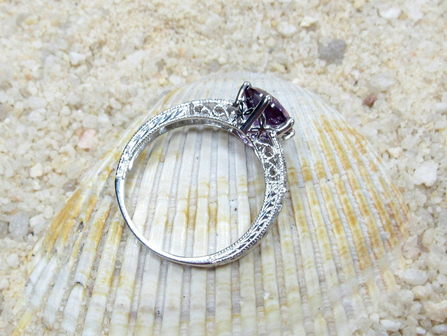 Vintage Color Change Sapphire & Diamonds Engagement Ring Antique Filigree Round Polymnia 2ct 8mm Custom White-Yellow-Rose Gold-14k-18k-Plat BellaMoreDesign.com
