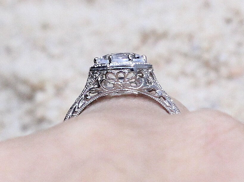 Vintage Labradorite Engagement Ring Fides Filigree Miligrain Antique Round cut 2ct 8mm Custom White-Yellow-Rose gold 10k-14k-18k-platinum BellaMoreDesign.com