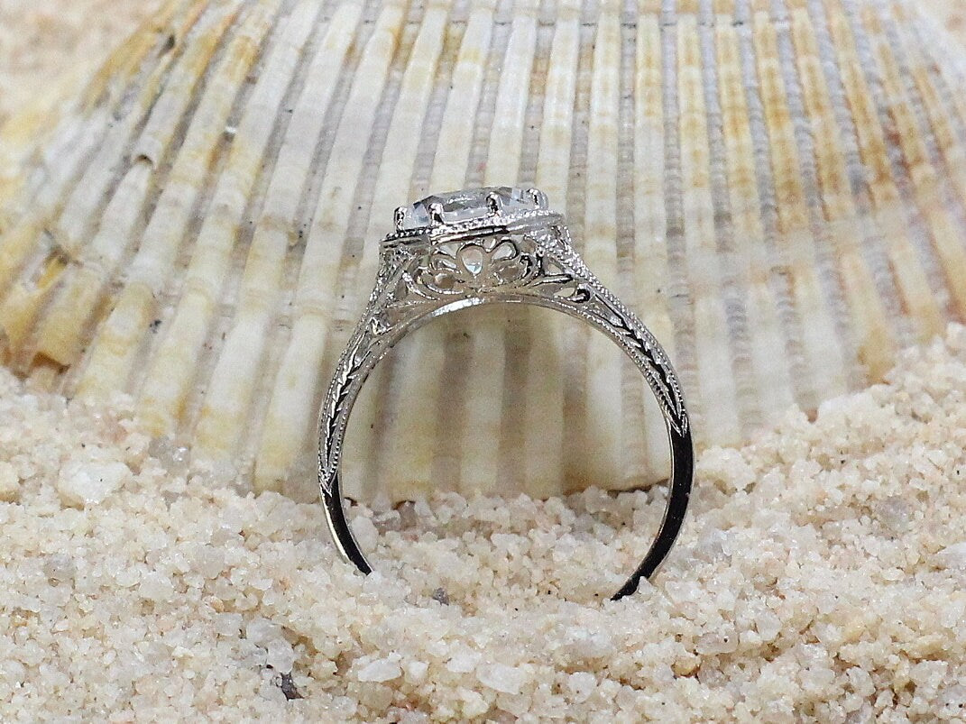 Vintage Labradorite Engagement Ring Fides Filigree Miligrain Antique Round cut 2ct 8mm Custom White-Yellow-Rose gold 10k-14k-18k-platinum BellaMoreDesign.com