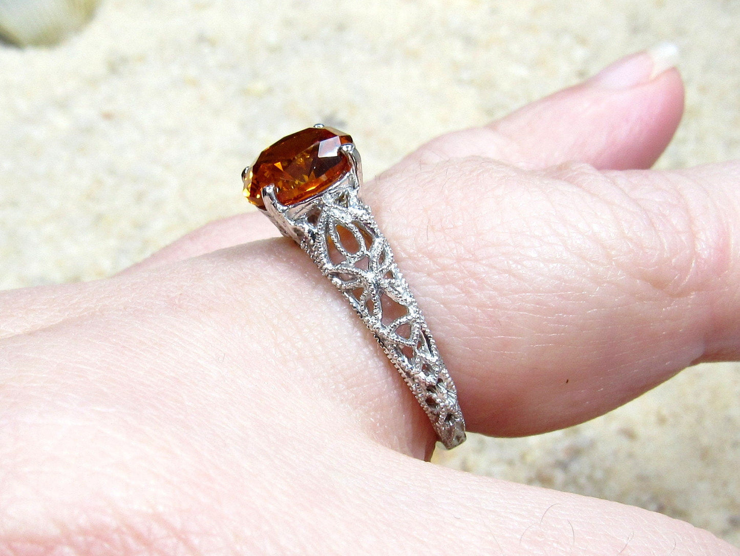Vintage Moonstone Engagement Ring Antique Style Prong Filigree Round Andromeda 2cts 8mm Custom White-Yellow-Rose Gold-10k-14k-18k-Platinum BellaMoreDesign.com