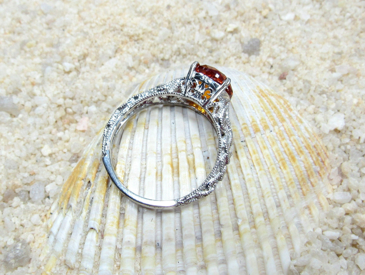 Vintage Moonstone Engagement Ring Antique Style Prong Filigree Round Andromeda 2cts 8mm Custom White-Yellow-Rose Gold-10k-14k-18k-Platinum BellaMoreDesign.com