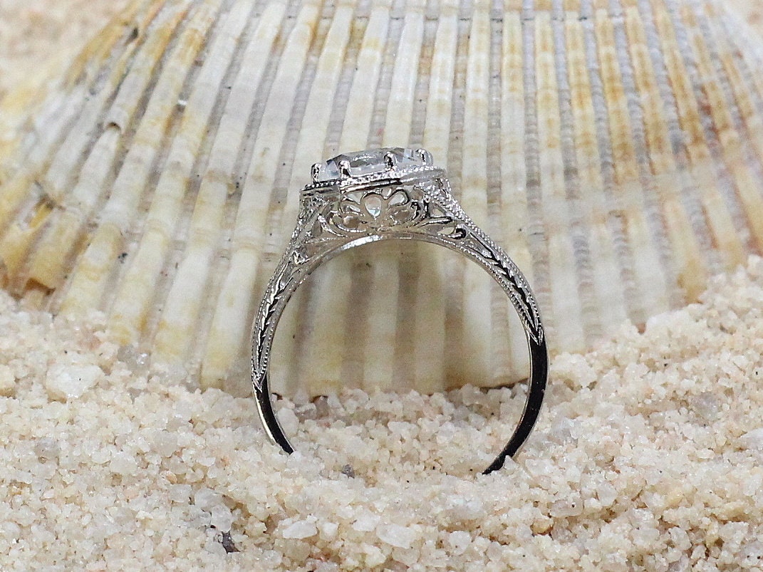 Vintage Moonstone Engagement Ring Fides Filigree Miligrain Antique Round cut 2ct 8mm Custom White-Yellow-Rose gold 10k-14k-18k-platinum BellaMoreDesign.com