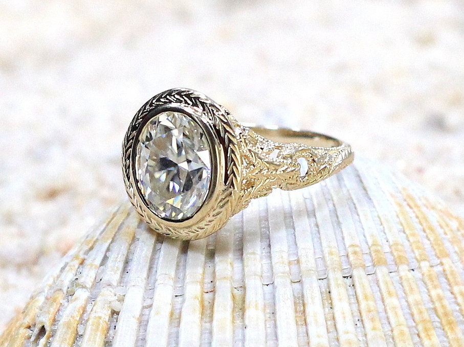Vintage Rainbow Moonstone Engagement Ring Oval Antique Style Bezel Set Chevron Filigree Kore 2.1ct 9x7mm White-Yellow-Rose Gold-14k-18k-Plt BellaMoreDesign.com