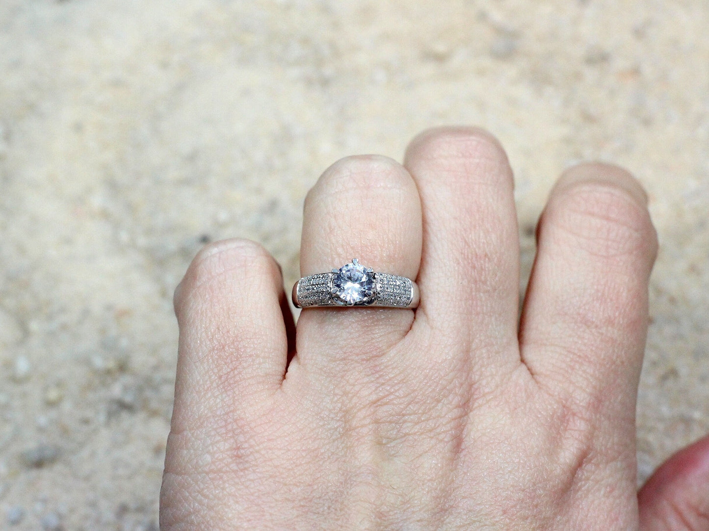 White Sapphire & Diamonds Engagement Ring 5 Row Round Pave Halfway Eternity Hebe 1ct 6mm Custom White-Yellow-Rose Gold-10k-14k-18k-Platinum BellaMoreDesign.com