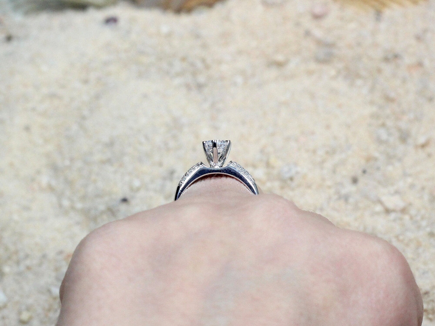 White Sapphire & Diamonds Engagement Ring 5 Row Round Pave Halfway Eternity Hebe 1ct 6mm Custom White-Yellow-Rose Gold-10k-14k-18k-Platinum BellaMoreDesign.com