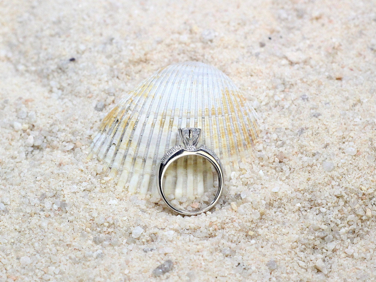 White Sapphire & Diamonds Engagement Ring 5 Row Round Pave Halfway Eternity Hebe 1ct 6mm Custom White-Yellow-Rose Gold-10k-14k-18k-Platinum BellaMoreDesign.com