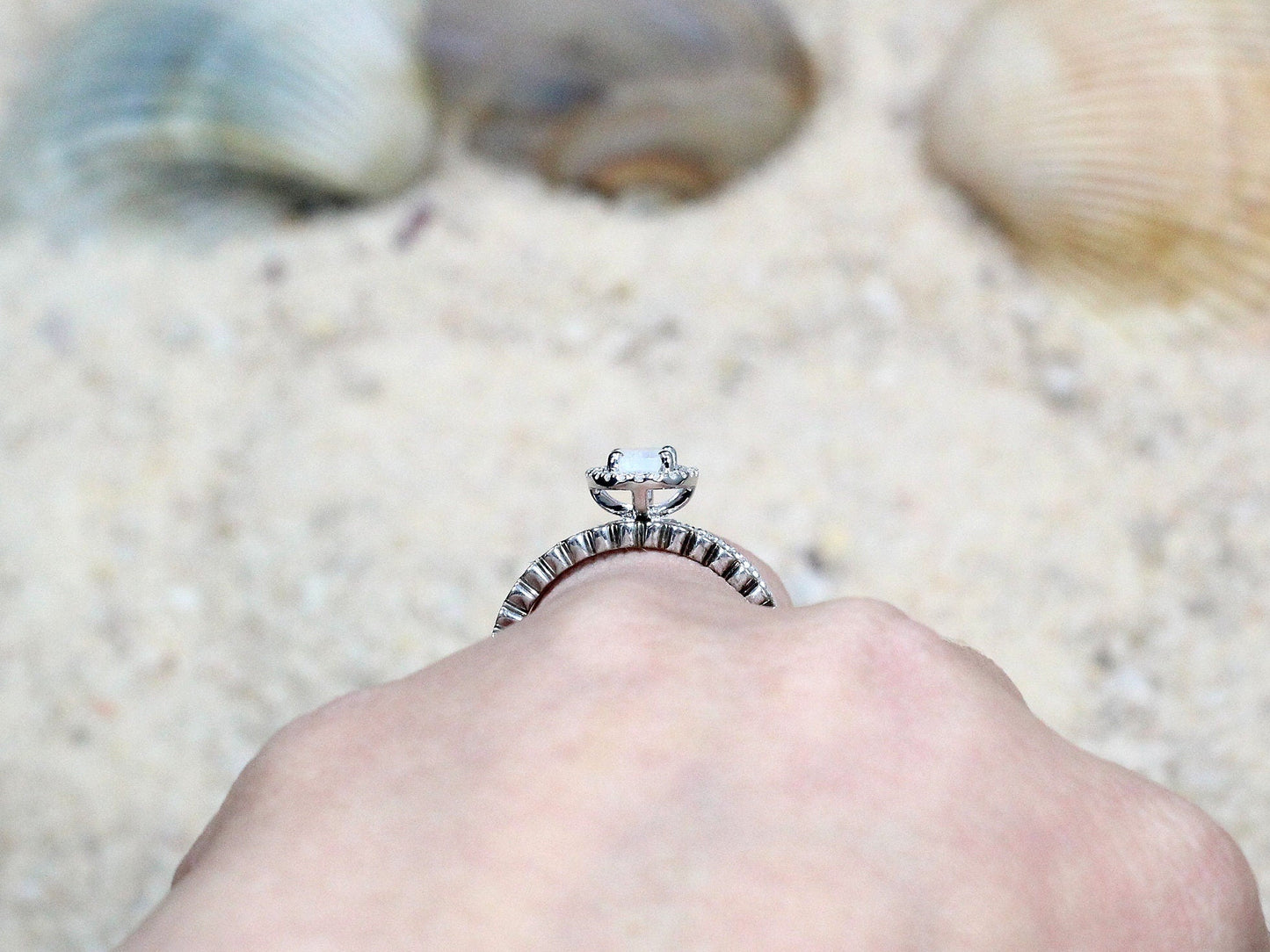 White Sapphire & Diamonds Engagement Ring Eternity Bubble Bezel Band Set Ovale Medio Ferarelle 2ct 8x6mm White-Yellow-Rose Gold-14k-18k-Plat BellaMoreDesign.com