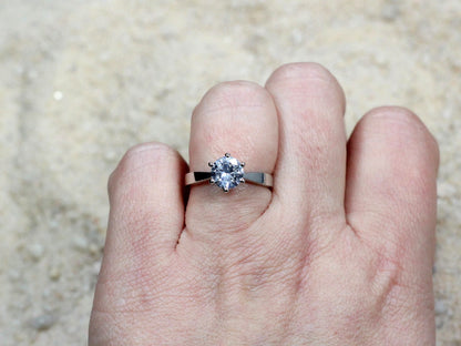 White Sapphire Engagement Ring,6 prong Ring,White Sapphire Ring,Solitaire Ring,1.5ct Ring,White-Yellow-Rose Gold-10k-14k-18k-Platinum BellaMoreDesign.com