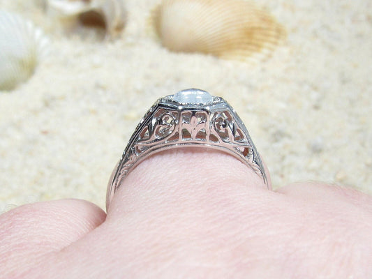 White Sapphire Engagement Ring,Antique Ring,Filigree Ring,Kassandra, .75ct 5mm,Sapphire Ring,White Sapphire Ring BellaMoreDesign.com