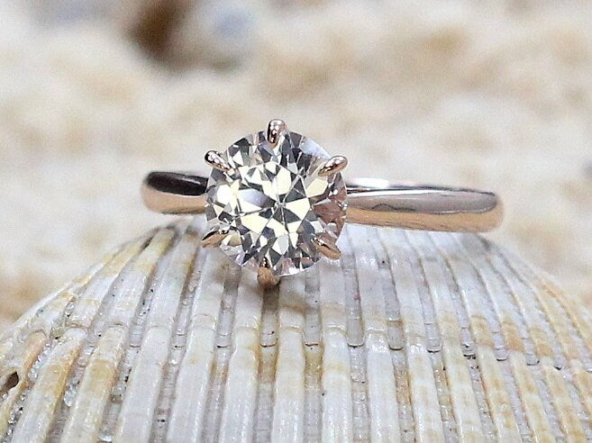 White Sapphire Engagement Ring,Dinlas,6 prong Ring,Solitaire Ring,White Sapphire Ring,Sapphire Ring,White-Yellow-Rose Gold-10k-14k-18k-Plt BellaMoreDesign.com