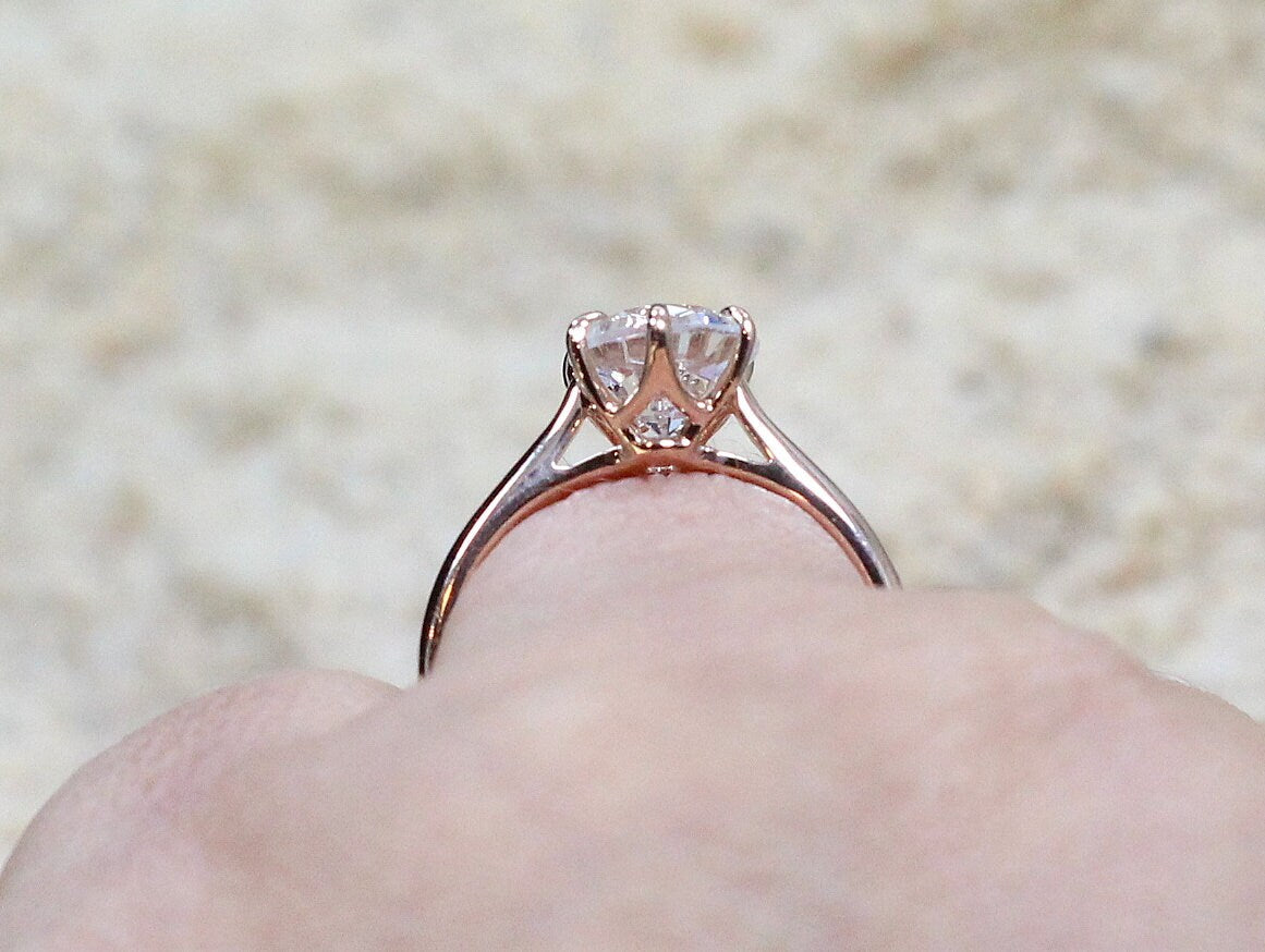 White Sapphire Engagement Ring,Dinlas,6 prong Ring,Solitaire Ring,White Sapphire Ring,Sapphire Ring,White-Yellow-Rose Gold-10k-14k-18k-Plt BellaMoreDesign.com