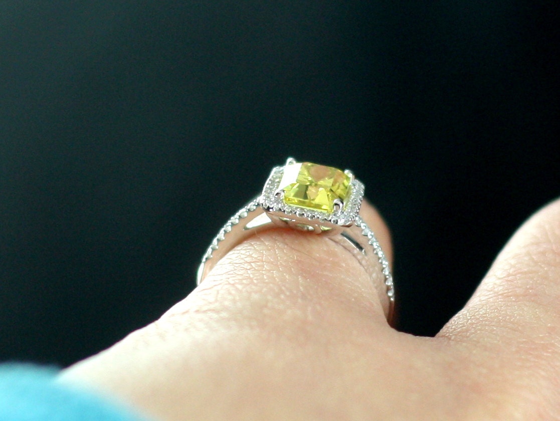 Yellow Sapphire & Diamonds Halo Engagement Ring Emerald cut Hemera 2ct 8x6mm Custom Size White-Yellow-Rose Gold-10k-14k-18k-Platinum BellaMoreDesign.com