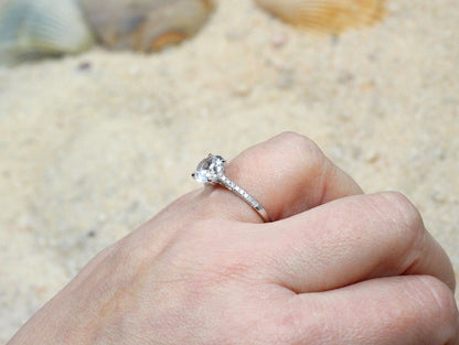round Moissanite Engagement Ring, Half Eternity round moissanite Band, mosisanite bridal ring for her, 2ct Pistis ring BellaMoreDesign.com