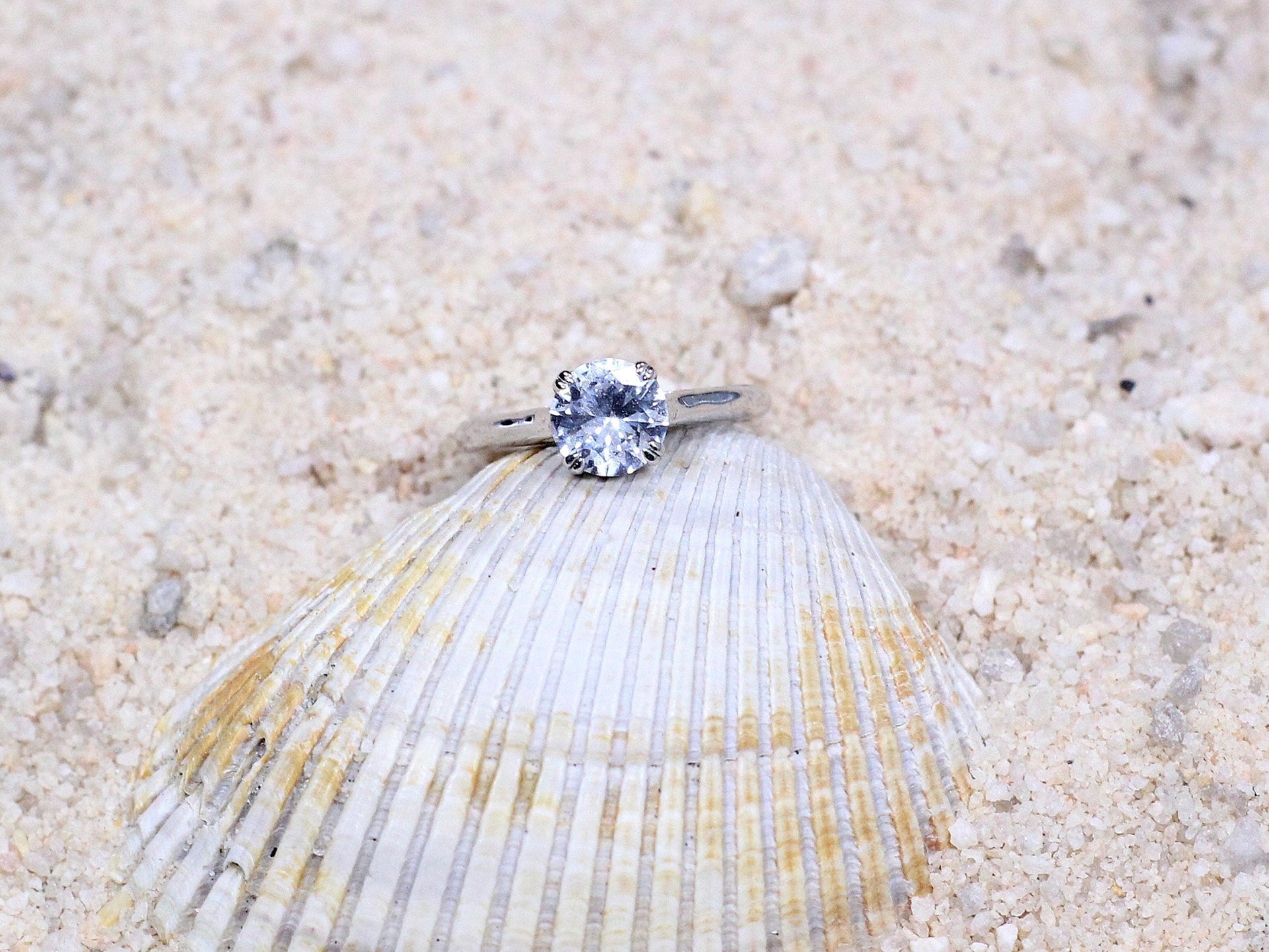 1.5ct Caerus 7mm White Sapphire 4 Double prong Solitaire Engagement Ring