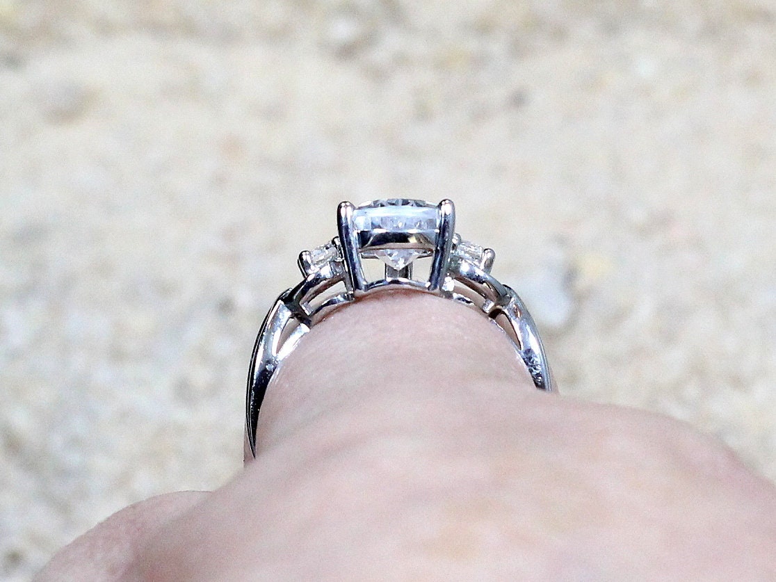 1.75ct Mira 9x7mm White Sapphire 3 Gemstone Pear Cut Engagement Ring BellaMoreDesign.com