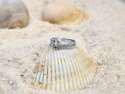 1ct Aglaia Emerald & Diamond Half Eternity Accent Wedding Set Rings. BellaMoreDesign.com