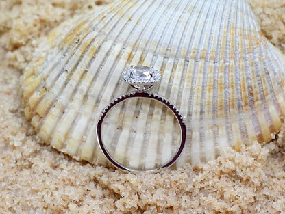 1ct Cuscino Petite 6mm White Cushion Sapphire & Diamond Accent Halo Engagement Ring BellaMoreDesign.com