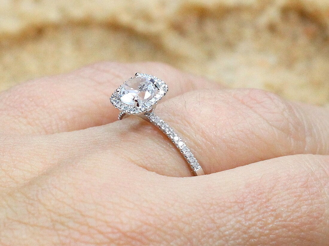 1ct Cuscino Petite Brown Diamond Round Engagement Ring, Cushion Halo Ring BellaMoreDesign.com