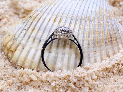 1ct Doris 6mm White Sapphire Engagement Ring, Ruby Cushion Halo BellaMoreDesign.com