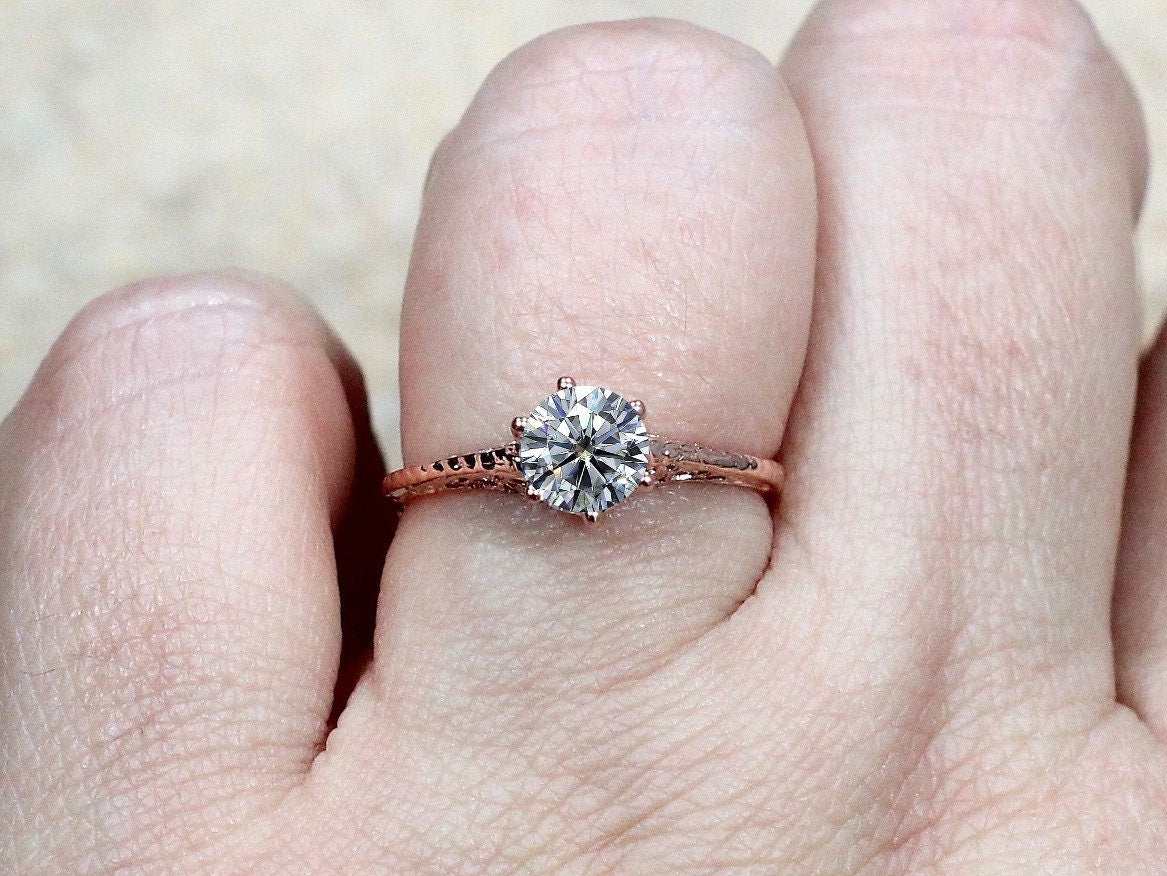 1ct Lab Diamond Engagement Ring, 6mm Lab Grown Diamond Ring, Antique Rings, Filigree Ring, Rhemba BellaMoreDesign.com
