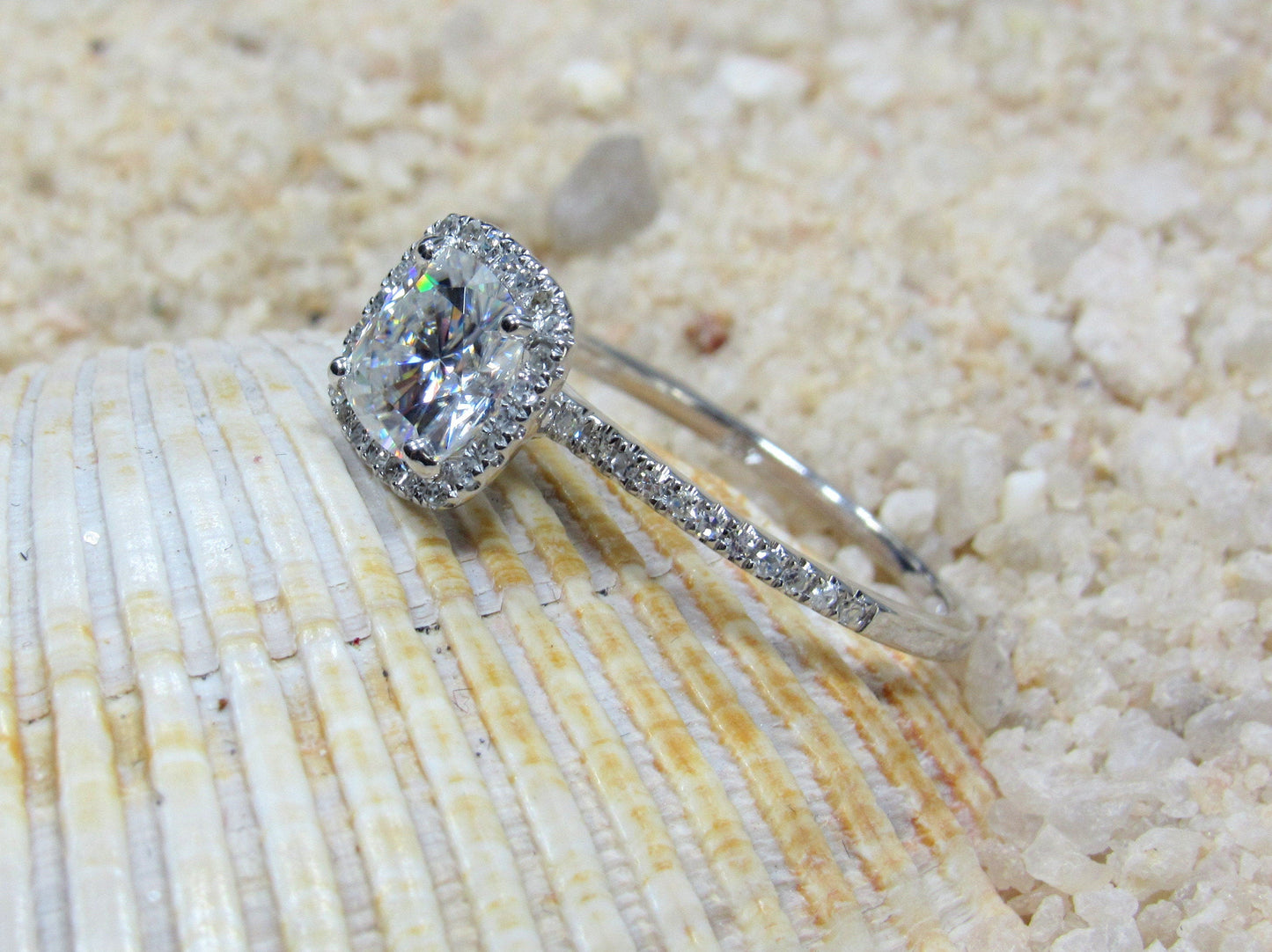 1ct Lab Grown Diamond Ring, 6mm Lab Created Diamond Engagement Ring, Lab Diamond Halo, Cuscino BellaMoreDesign.com