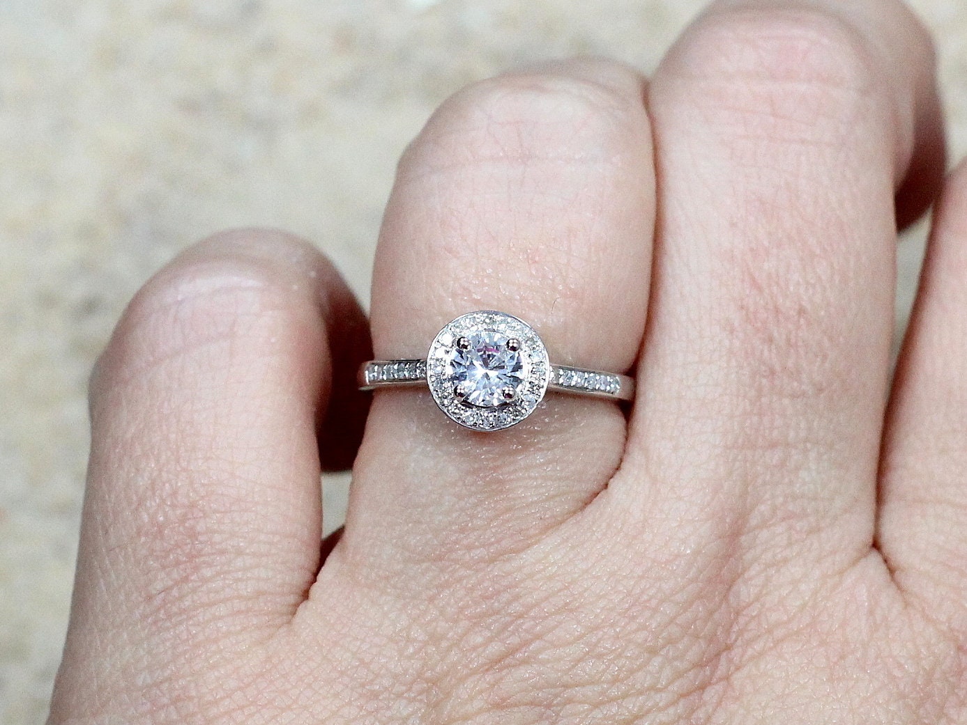 1ct Nyx 5mm White Sapphire Diamonds Halo Engagement Ring Cathedral BellaMoreDesign.com