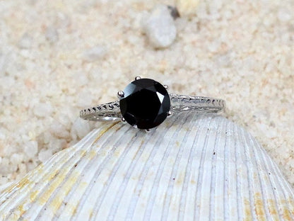 1ct Rhemba 6mm Black Spinel Engagement Ring, Antique, Filigree, Vintage BellaMoreDesign.com